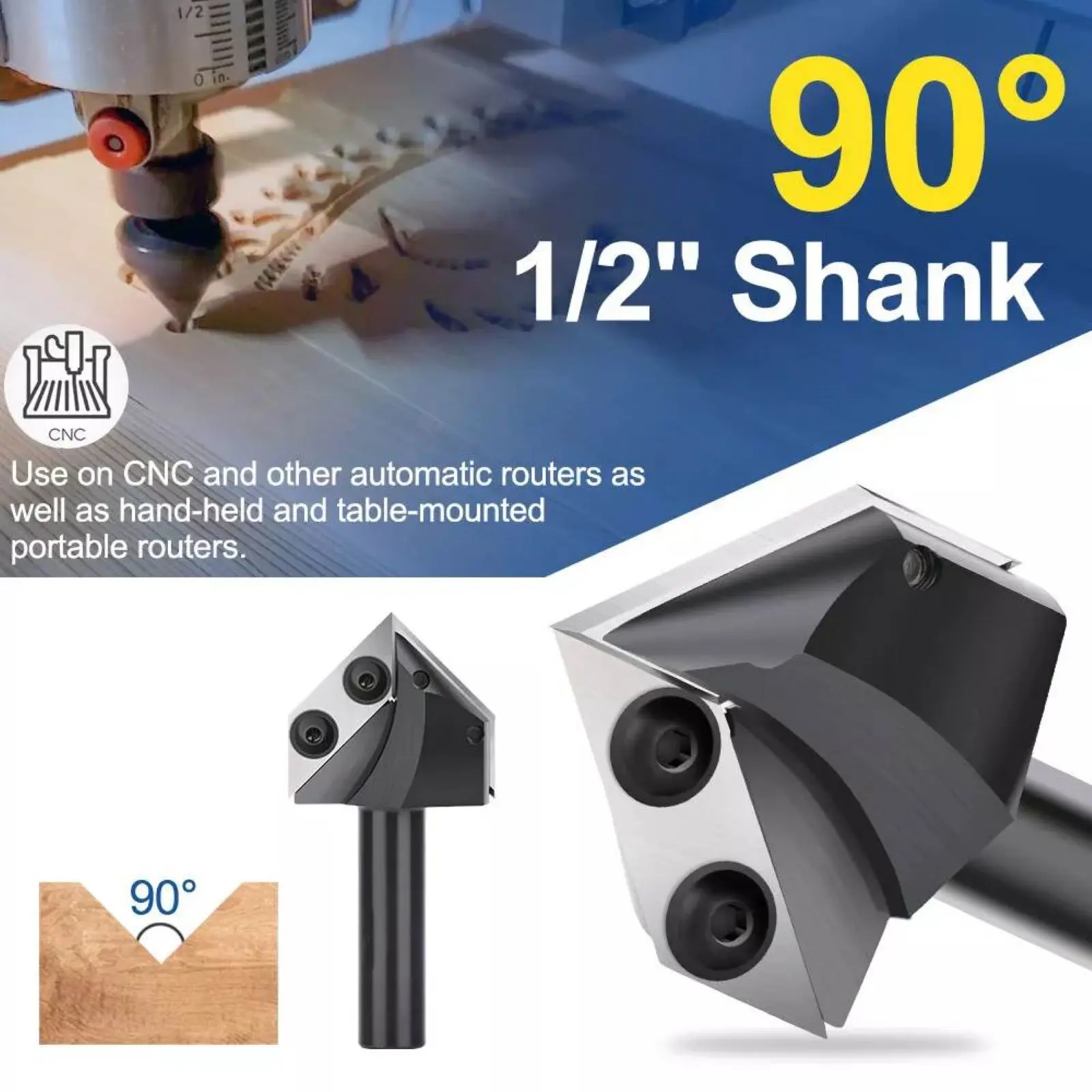 90 Degree Carbide V Groove Router Bit 1/2