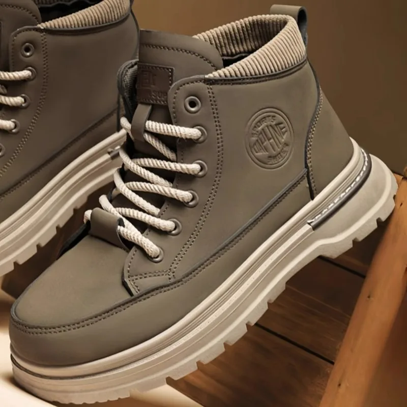 

Mens Shoes Tooling Leather High-top Shoes High Quality Outdoor Casual Lace-up Mens Shoe Fad Versatile Ankle Boot Zapatos Hombre
