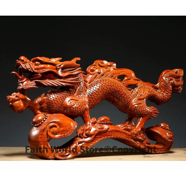 large HOME Company store Exorcise evil spirit GOOD luck Recruit money Dragon RU YI Yellow pear wood carving feng shui art statue