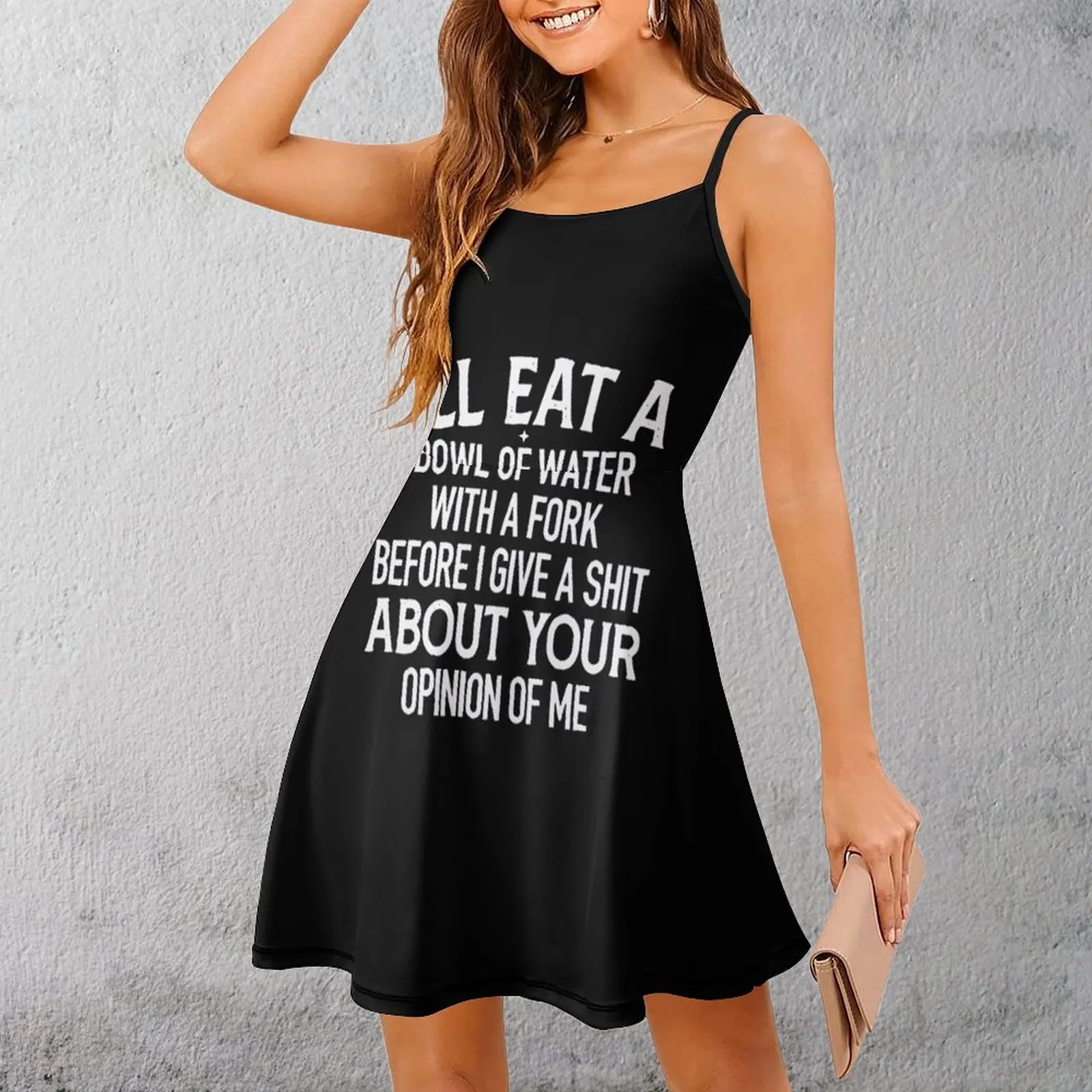 

Exotic Bold Attitude Statement Tee Top Quality Women's Sling Dress Woman's Dress Funny Vintage Clubs Suspender Dress