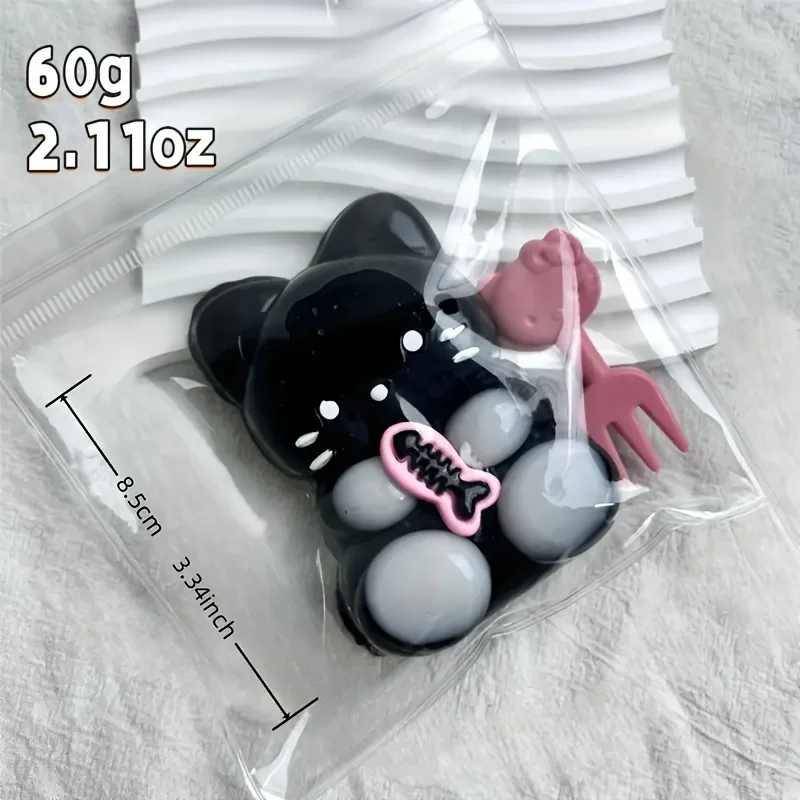 Czarny mały kot pluszowy zabawka sensoryczna łagodząca stres, powolnie rosnąca miękka zabawka łagodząca ciśnienie o wysokim odbiciu, wykonana z tworzywa sztucznego, do biura