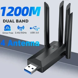 Dual Band USB wifi 1200Mbps Adapter 2.4GHz 5GHz 4 Antenna WiFi USB Dongle for PC Laptop Computer 600Mbps Network Card Receiver