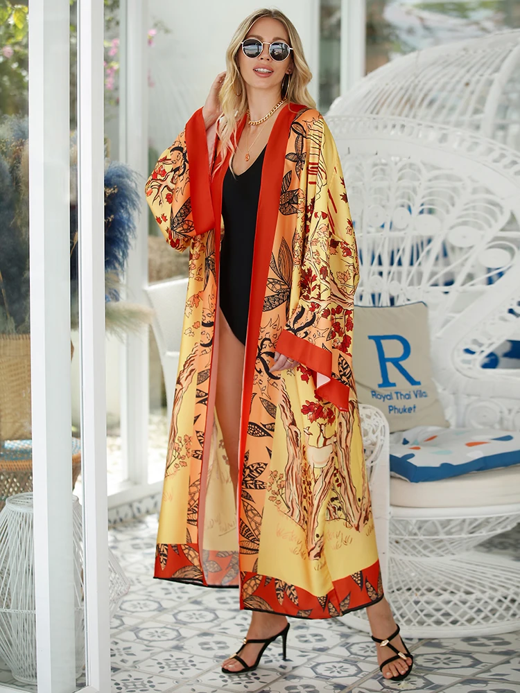 Cover-Up Boho grande taille, Cardigan Long à manches longues imprimé Tribal pour femme