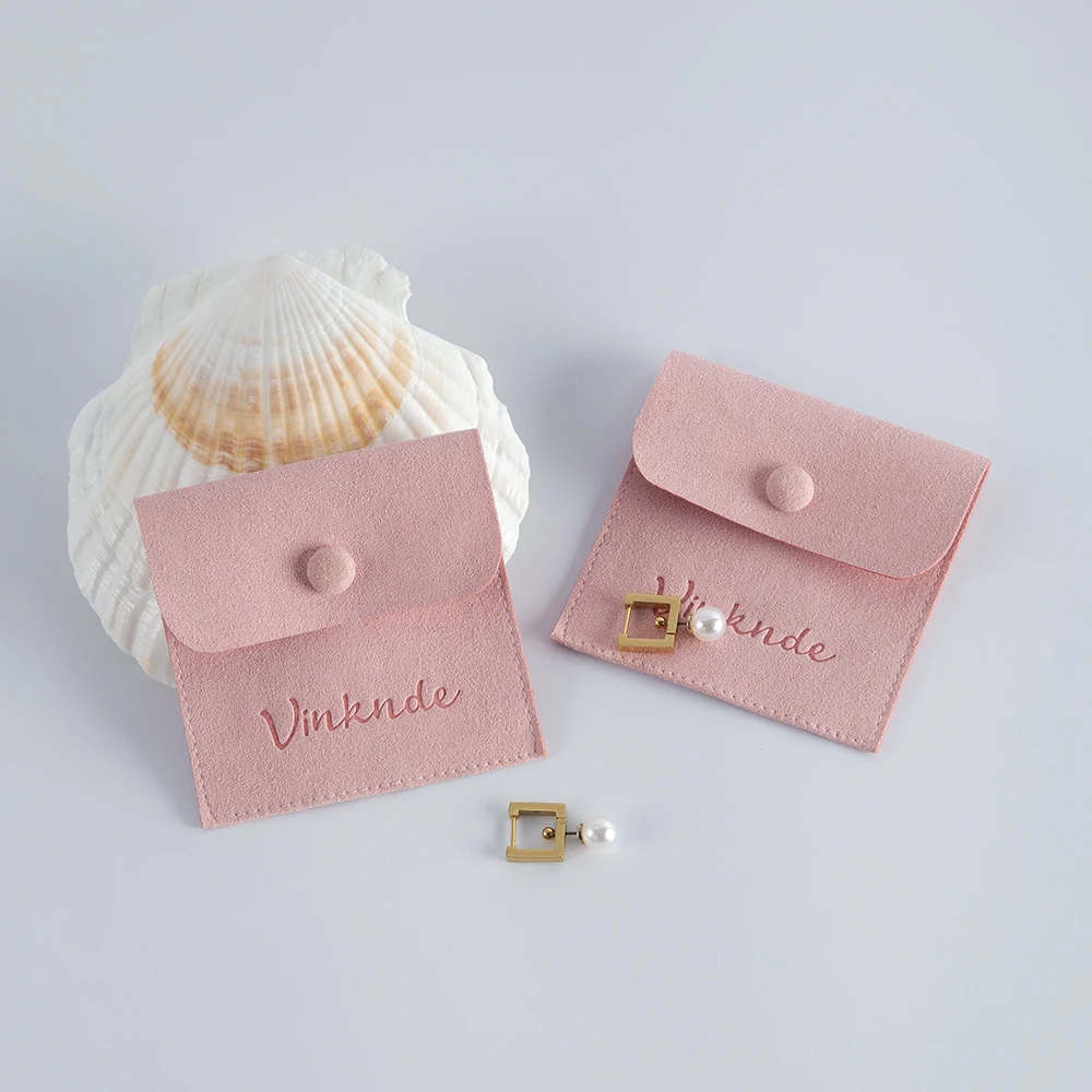 

New Luxury Custom Logo Small Pink Jewelry Bag Velvet Microfiber Button Pouches Wedding Gift Candy Earrings Rings Storage Pocket