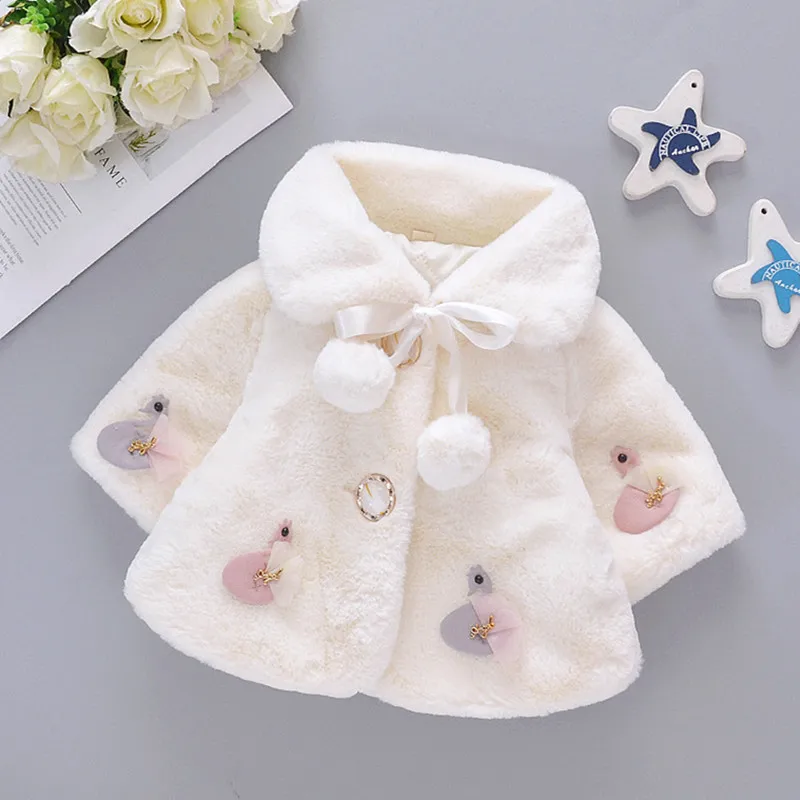 Baby girl clothes 0-3Y winter coat thick warm wool fur coat girl wool sweater coat pearl princess coat Kids Cute Coat Clothes