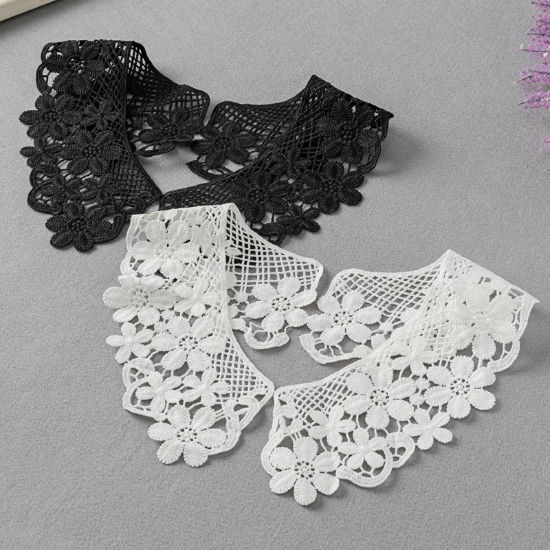 1 Pair White Neckline Fake Collar Lace Fabric Embroidery Carft DIY Dress Garment Decoration Accessories