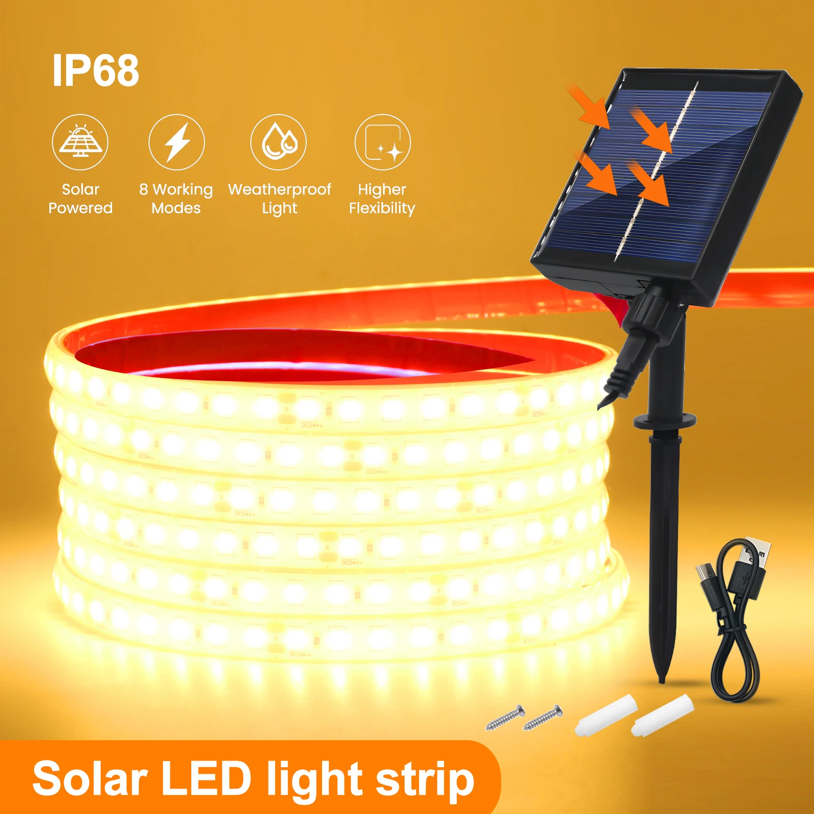 HEGEHE 10m Solar LED Strip Light Warm White 4
