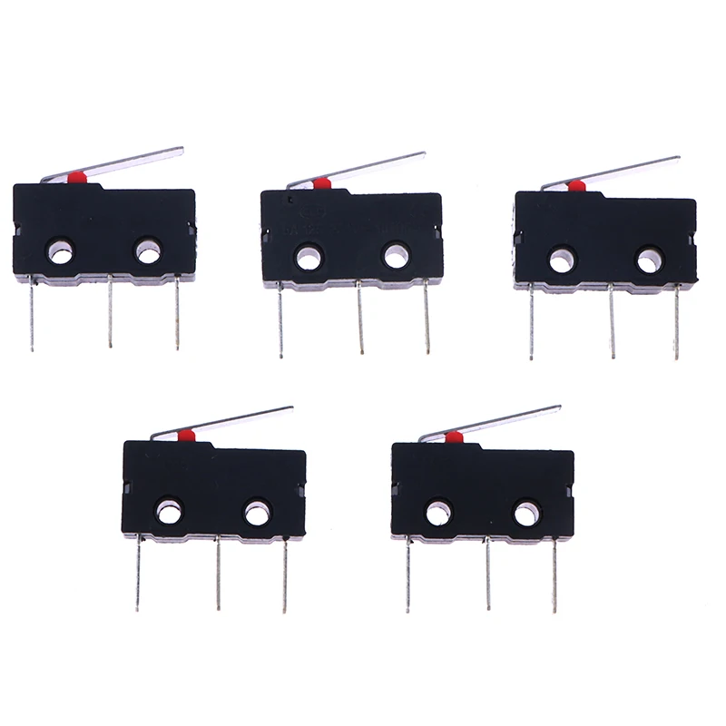 Microinterruptor de pie largo, 5 piezas, 3 pines, NO/NC, Mini interruptor de límite, 5A, 250VAC, KW12