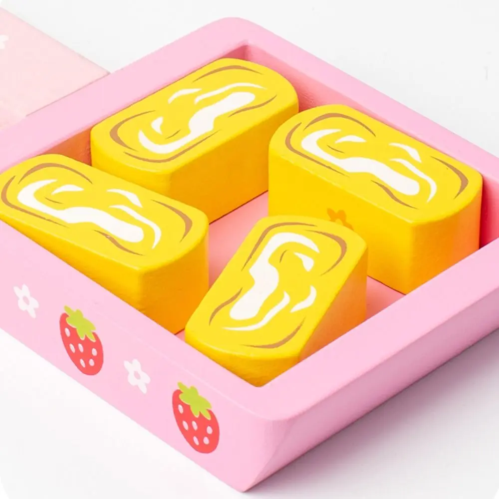 イチゴデザイン木製シミュレーションケーキおもちゃダブル誕生日ケーキトッポッキモデルごっこ遊びキッチン食品おもちゃ