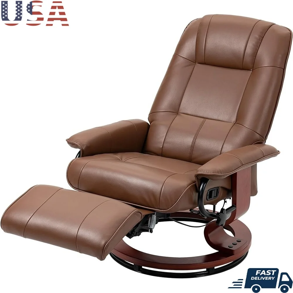 

Регулируемое вращающееся кресло с откидной спинкой для отдыха из искусственной кожи с подставкой для ног и подлокотником Удобная мебель для гостиной Коричневый