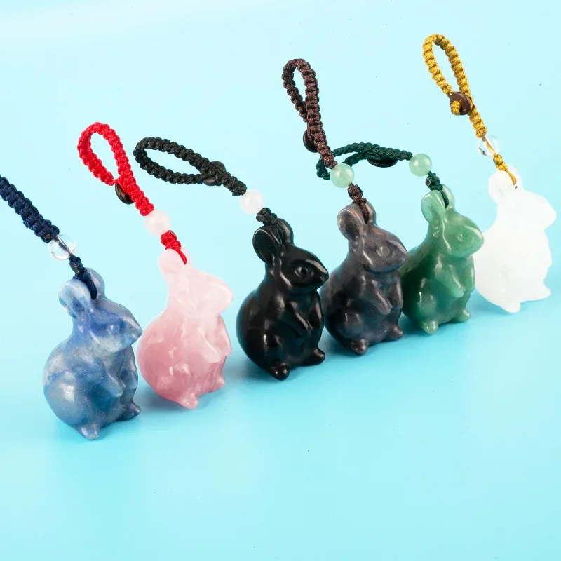 

Jade Rabbit Keychain Bag Charm Green key holder Phone Charm Fashion Jewelry Strap Customized Gifts for Men Women Natural