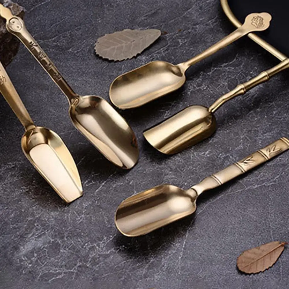 Glossy Brass Spoon Tea Shovel Chic Tea Spoon Coffee Shovel Rust-proof Copper Dessert Scoop Sugar Coffee Scoop 티스푼 ложка чайная