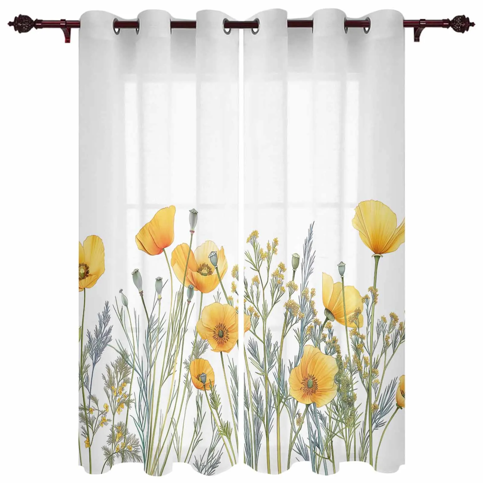 Flowers Poppy Plants Window Window Curtains Living Room Bathroom Bedroom Decor Kids Window Treatment