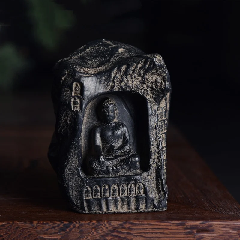 Antique Zen inspired mountain Buddha niche retro ornaments incense holder decorations