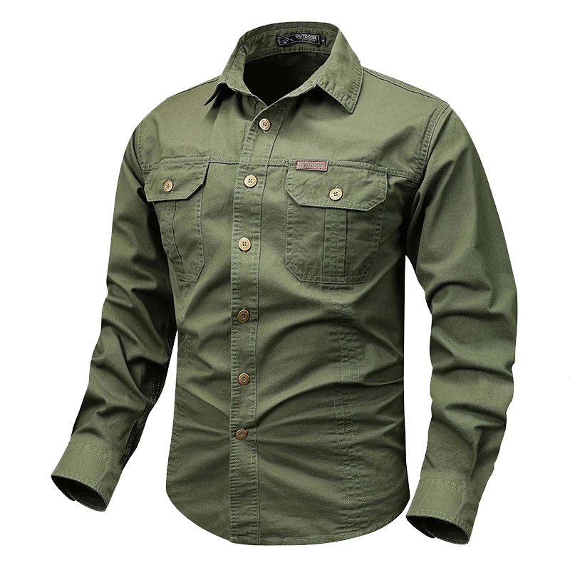 

Spring Autumn Men's Tactical Cargo Shirts Casual Men Long Sleeve Lapel Work Shirt Man Loose Multi-Pocket Military Hiking Shirts