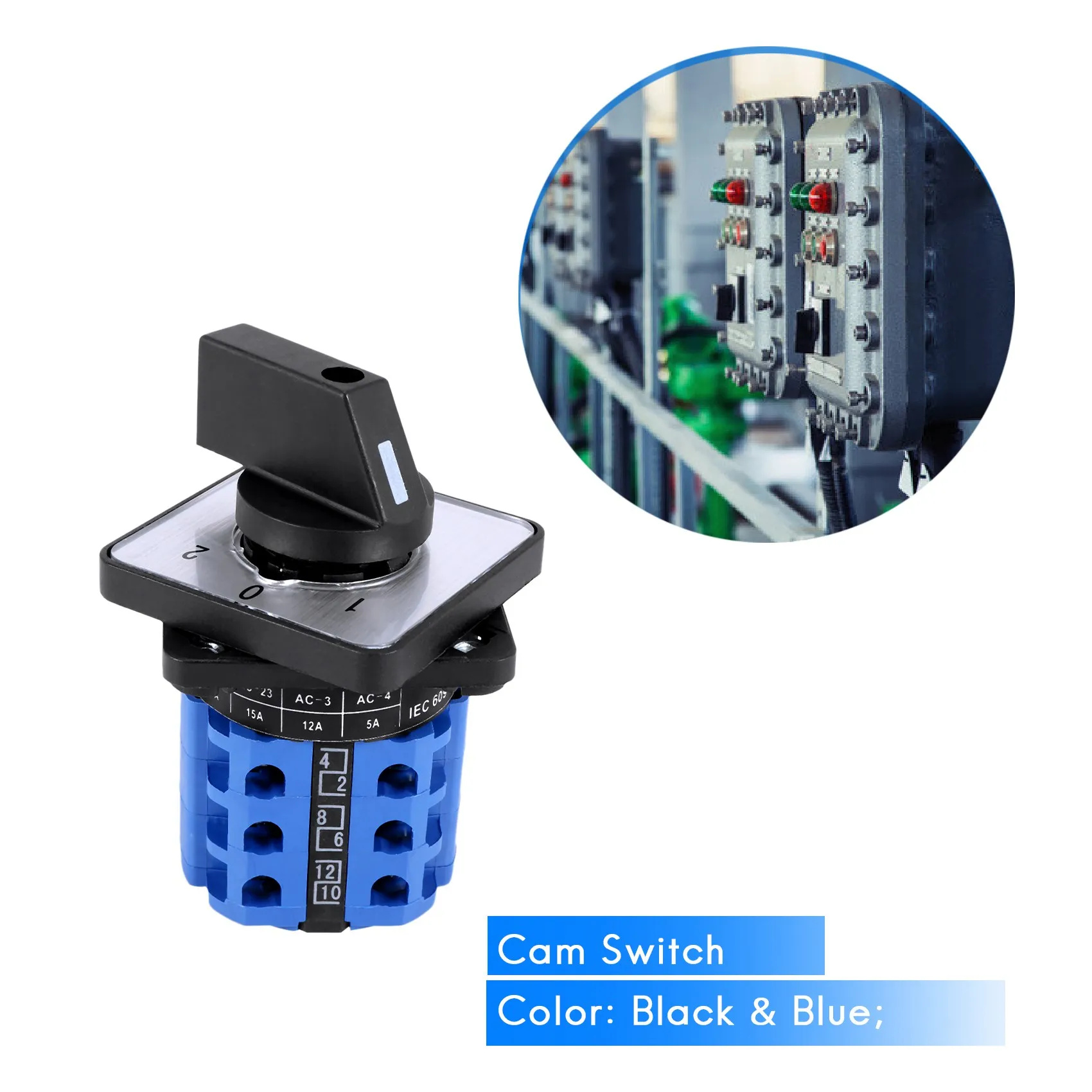 3 Positions On-Off-On Changeover Control Rotary Cam Switch 20A