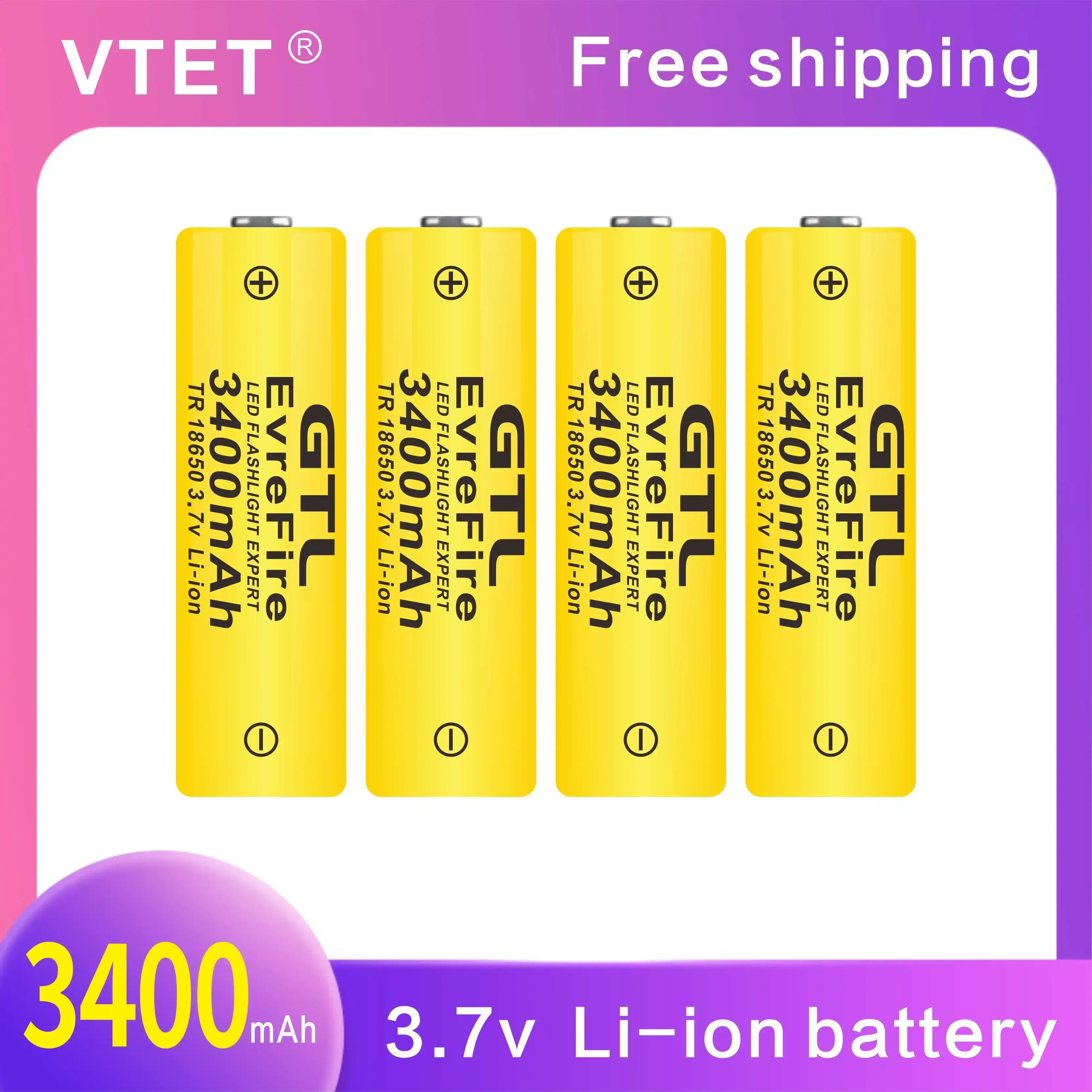 New 18650 Battery 3.7V 3400mAh Rechargeable Li-ion Battery for Led Flashlight Toys Fan Battery DIY Make High Quality Reusable