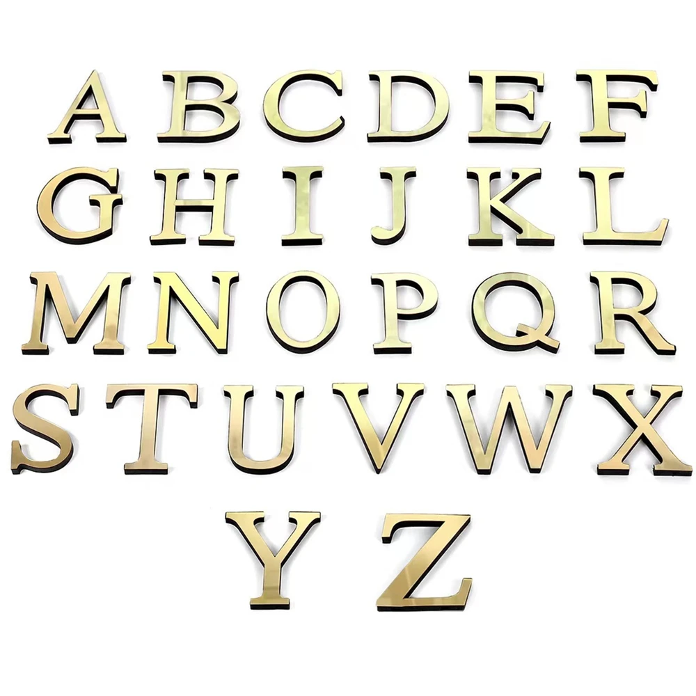 Autocollants muraux de lettres or/argent miroir 3D, 20cm, pour Logo, nom, Alphabet, lettres de mariage, orthographe anglaise, décoration murale de