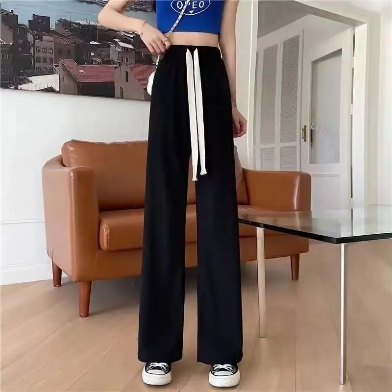 Spring and Autumn Set Women's Korean Loose College Style Polo Collar Top+workwear Wide Leg Pants Two-piece Set