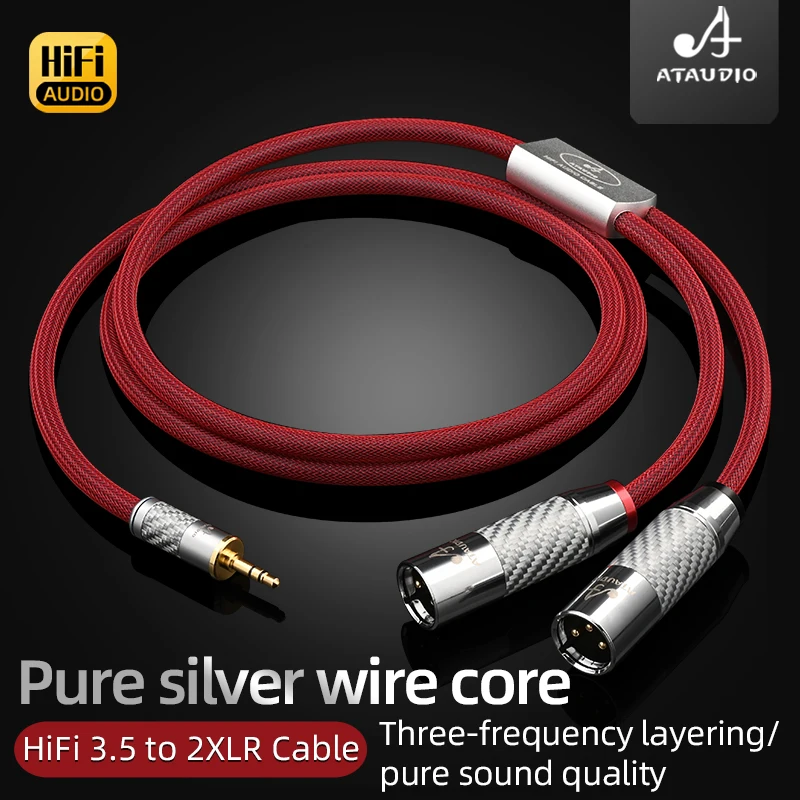 ATAUDIO-Cable de Audio HiFi de 3,5mm a 2XLR para mezclador de teléfono, núcleo de plata pura 6N, estéreo, conector de 3,5mm a 2XLR macho/hembra, Cable amplificador