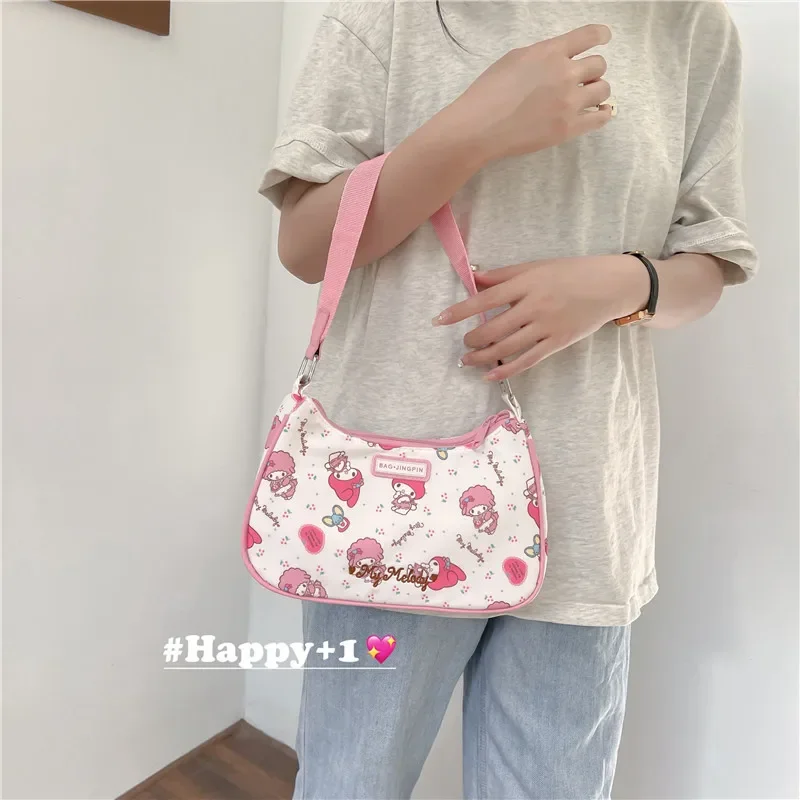 Sanrio-Bolso de hombro de Hello Kitty para mujer, bolsa de mano informal con estampado de dibujos animados, gran capacidad, regalo