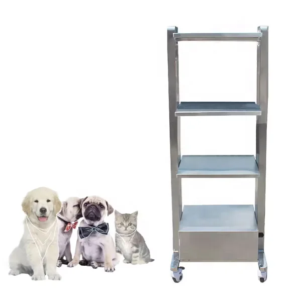 Veterinary Equipment Supplies Stainless Steel Veterinary Clinic Trolley Cart Multi-tier Carrier Trolley with Sockets