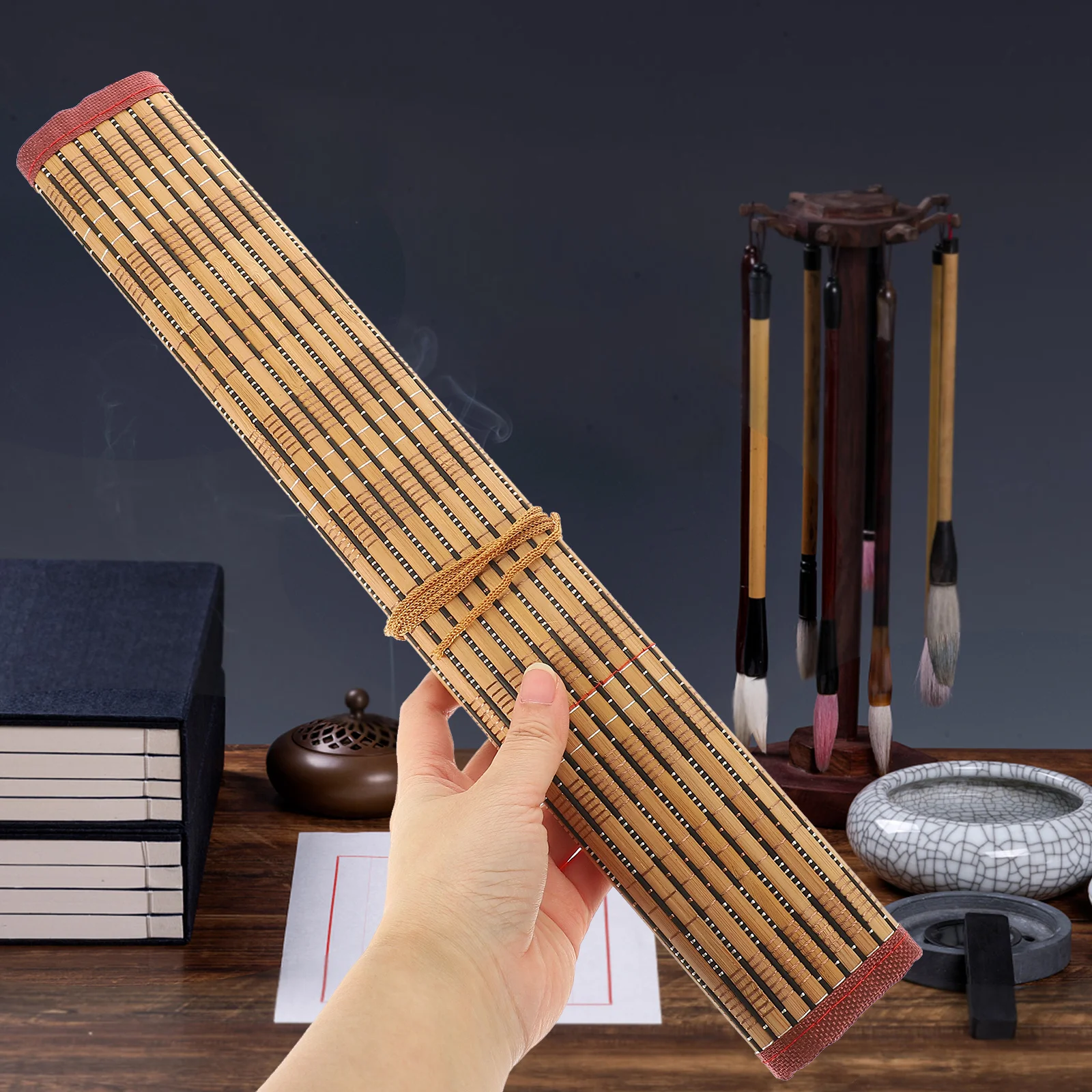 فرشاة الخط لفة التفاف نسيج الخيزران حمل الفن اللوحة القلم المنظم هدية مثالية لعشاق الفن عشاق DIY #3