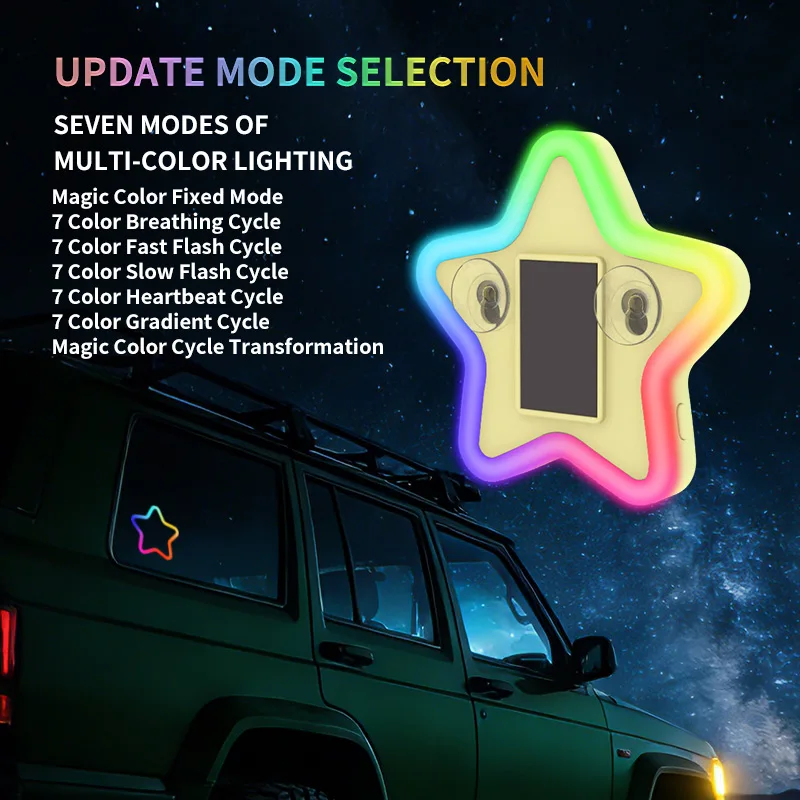 New car rainbow star lights, car mounted solar energy, wiring free decoration, triangle window atmosphere lights, LED