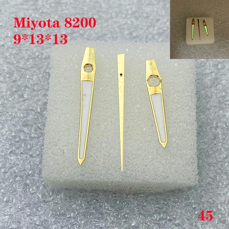 Watch Accessories Watch Hand 3 Needles for Miyota 8200 Movement Size 9.0mm*13.0mm*13.0mm man Green Luminous No.045