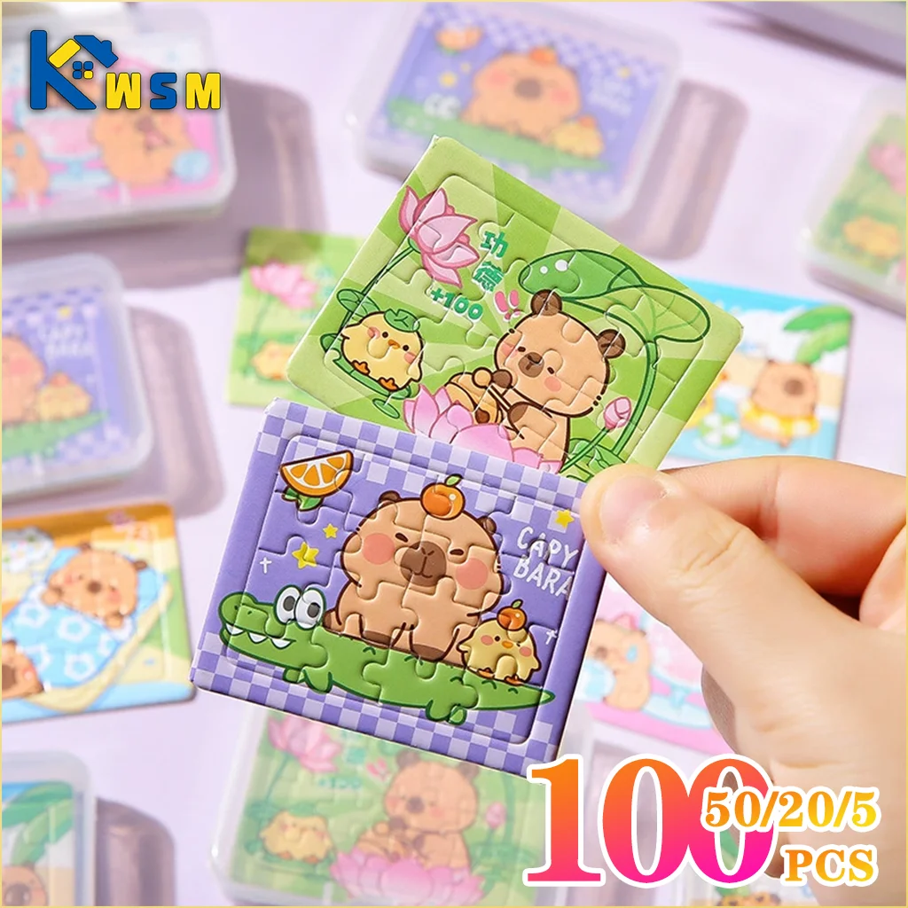 5-100PCS Cartoon Animal Capybara Paper Jigsaw Puzzles Educational Toy for Kids Birthday Party Favors School Prizes