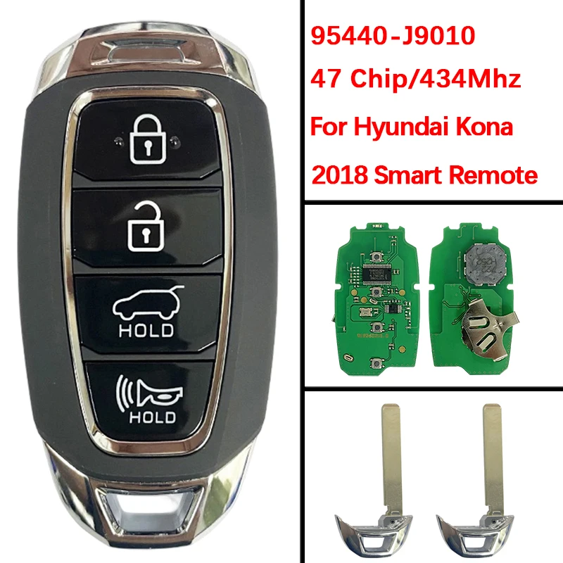 

CN020290 послепродажного обслуживания, 4 кнопки, умный пульт дистанционного управления, 433 МГц, 47 чипов, номер детали 95440-J9010 FCC TQ8-FOB-4F18 для Hyundai Kona 2018-2020