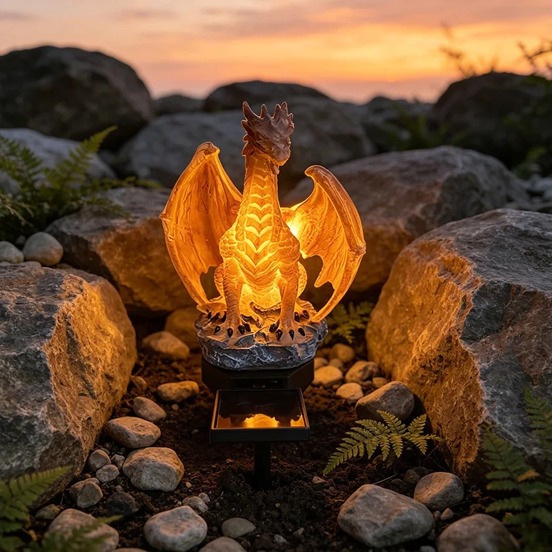 New Golden Dragon Solar Light Resin Craft Customizable By Images Support Wholesale For Yard Patio Outdoor Landscape Ornament