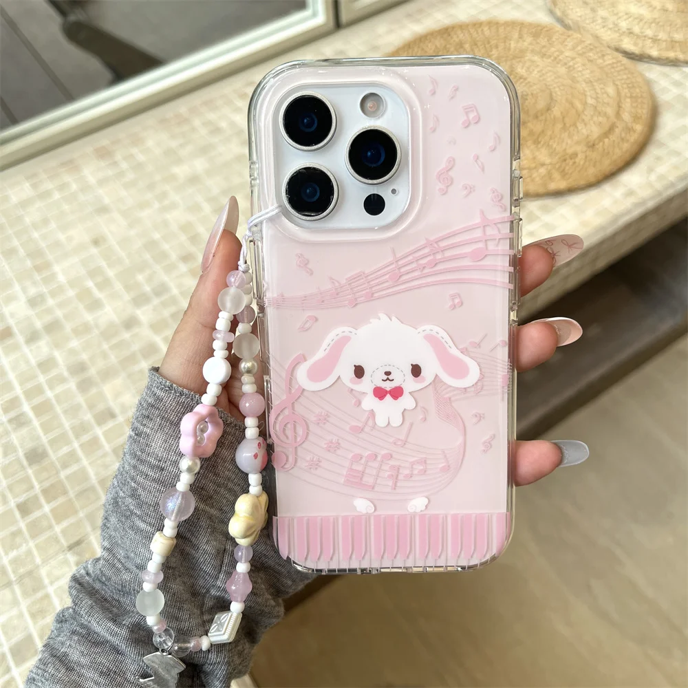 

Cute Bear Rabbit Pink Phone Case for iPhone 14 15 13 16 Pro Max 16 Fundas Shockproof with Hinged Silicone Soft Protective Cover