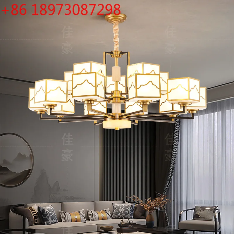 

New Chinese style all copper chandelier villa jade living room high-end atmosphere Chinese style restaurant lamps