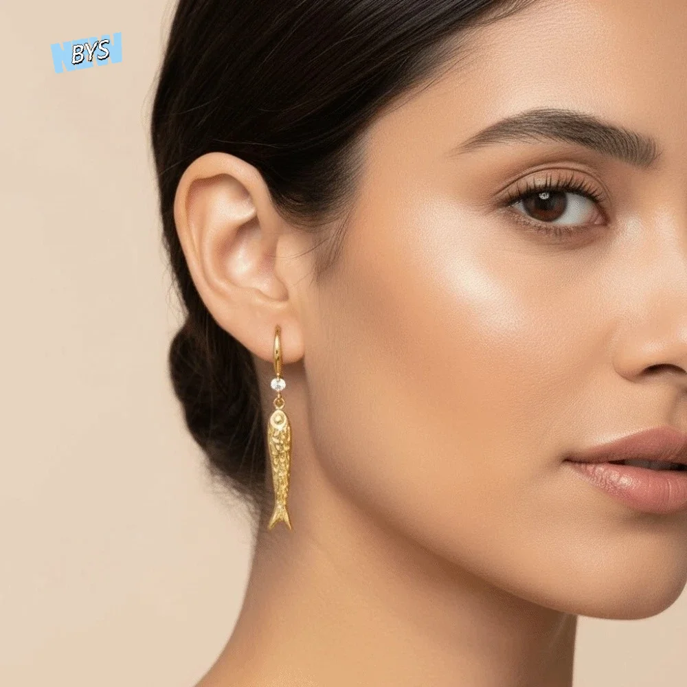 

1 pair DIY Plated Fish Eardrops Exquisite Rhinestone Mini Metal Carp Earrings Waterproof Stainless Steel Golden Fish Earrings