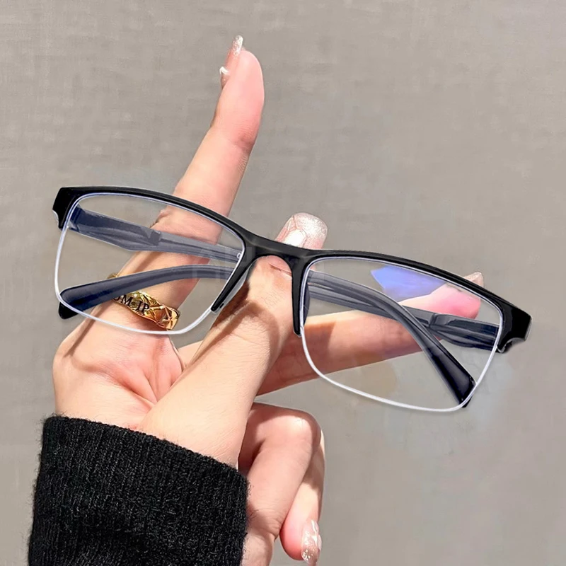 Men Simple Black Half Frame Reading Glasses for Presbyopia With Diopters +0.75+1.0+1.25+1.5+1.75+2.0+2.25+2.5+2.75+3.0+3.25+3.75