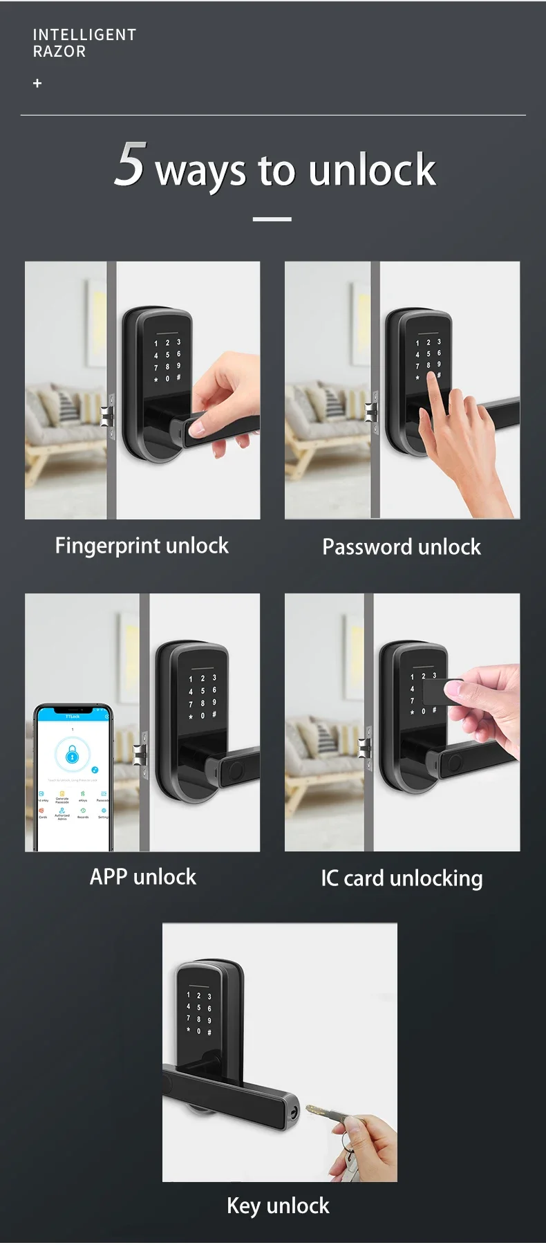 YYHC-Zinc alloy battery electronic lock control fingerprint password Password card key unlock home security smart lock