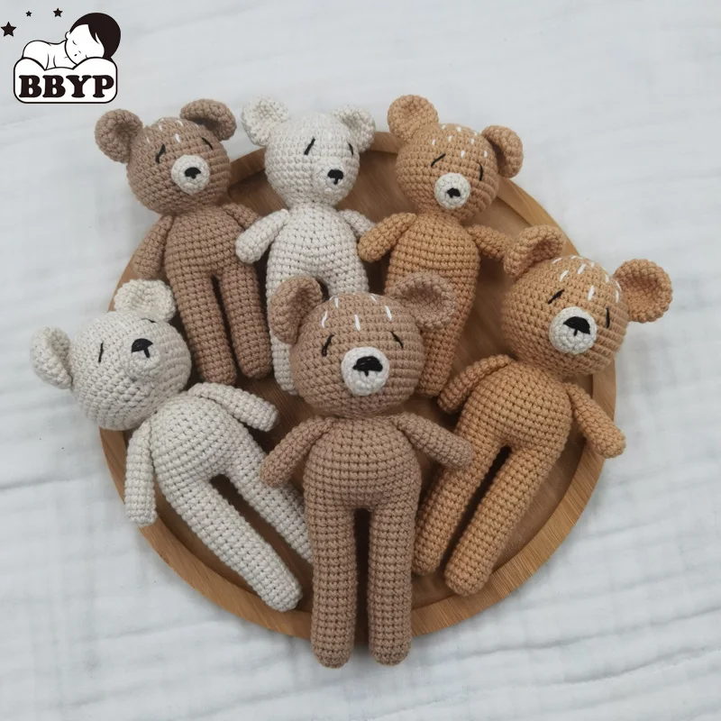 Cartoon Knitted Baby Stuffed Bear Toy Cartoon Handmade Bunny Plush Toys Newborn Handhold Kid Early Sleeping Dolls Shower Gifts