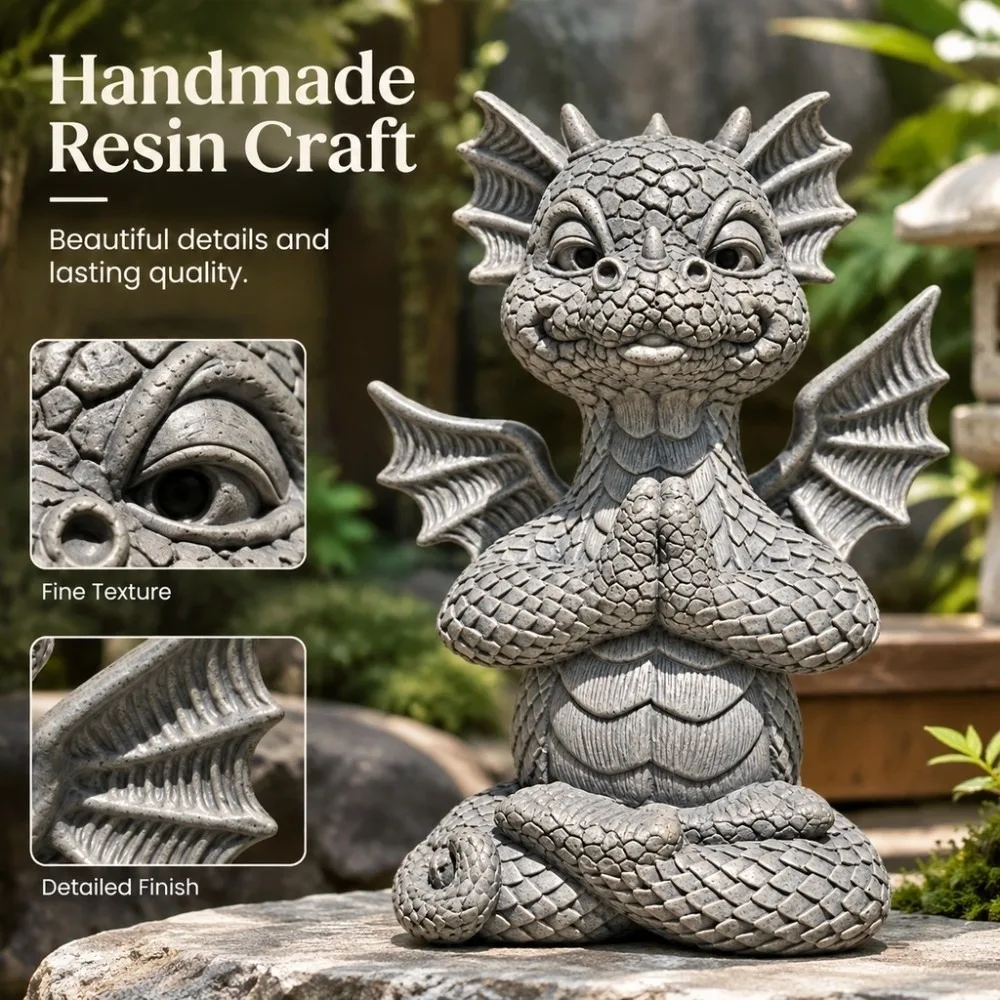 Meditating Yoga Dragon Figurine Resin Handmade Zen Dragon Meditation Statue Garden Decoration Feng Shui Namaste Dragon Yard Art