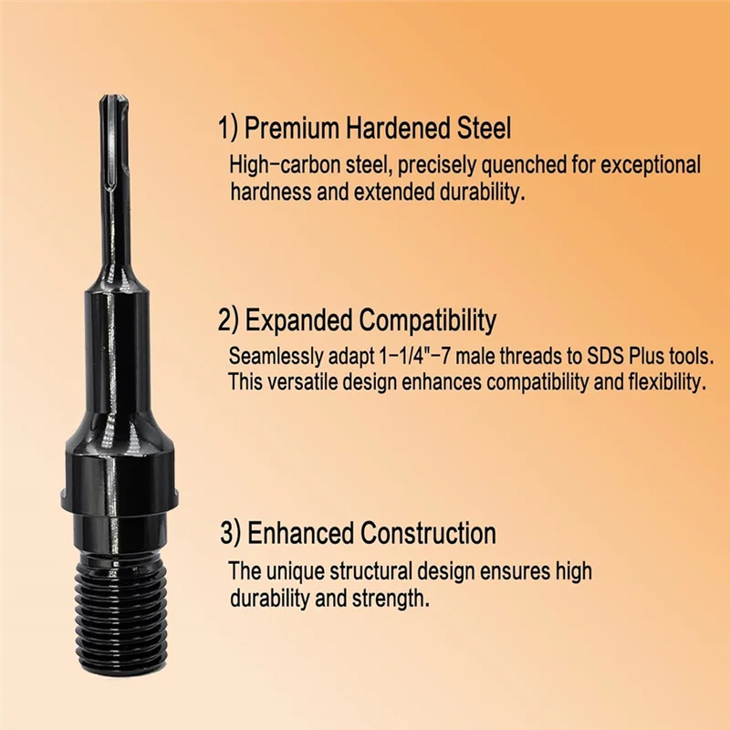 A26F-Premium For SDS Plus Core Drill Bit Adapter 1-1/4In-7 Male Thread For SDS Plus Core Bit Adapter, Convenient Converter