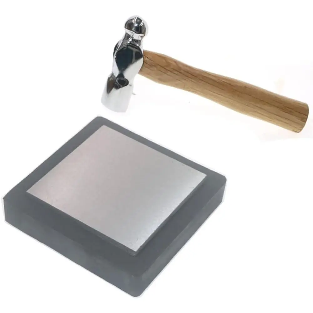 Metalworking Bench Block with Rubber Padding and Stamping Hammer for Repair and Stamping