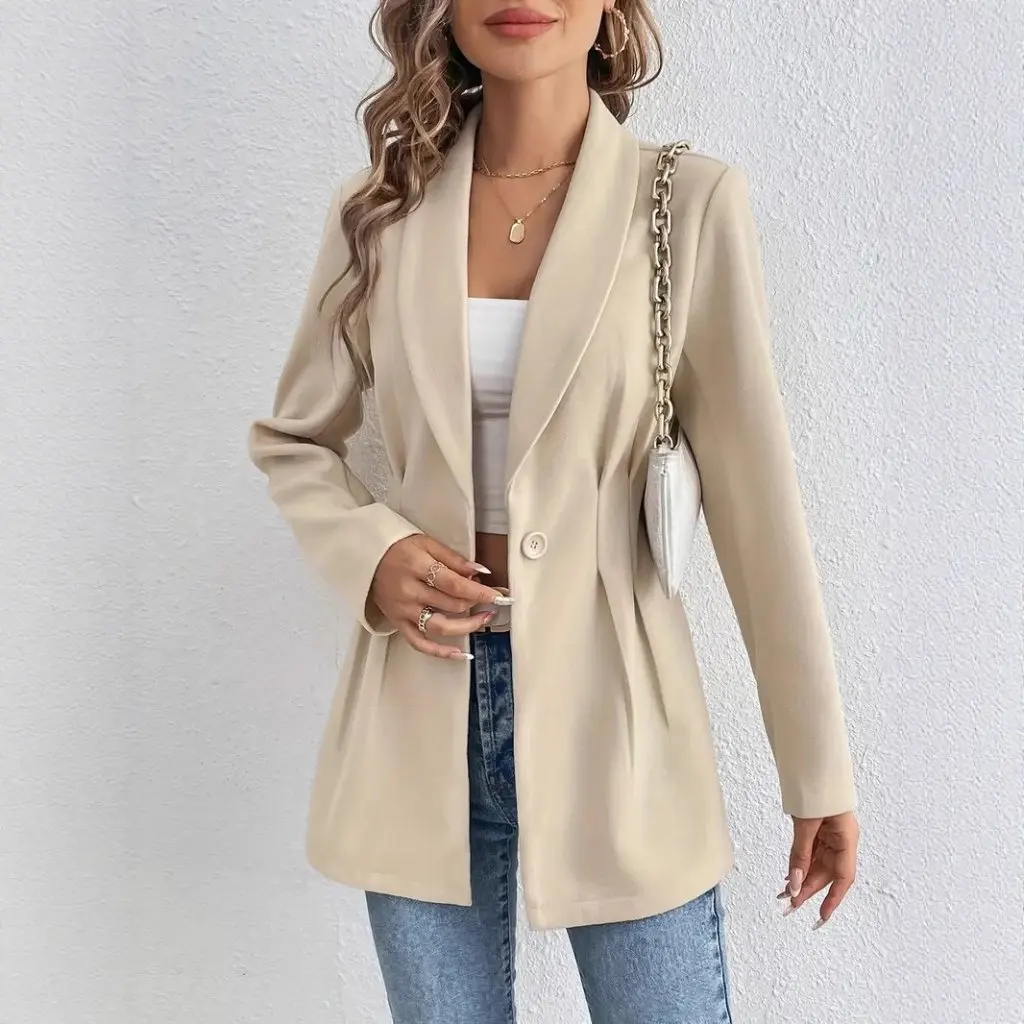 

Elegant Fashionable Women's Slim Suit Jacket European American Style Woolen Commuter Outerwear for Ladies