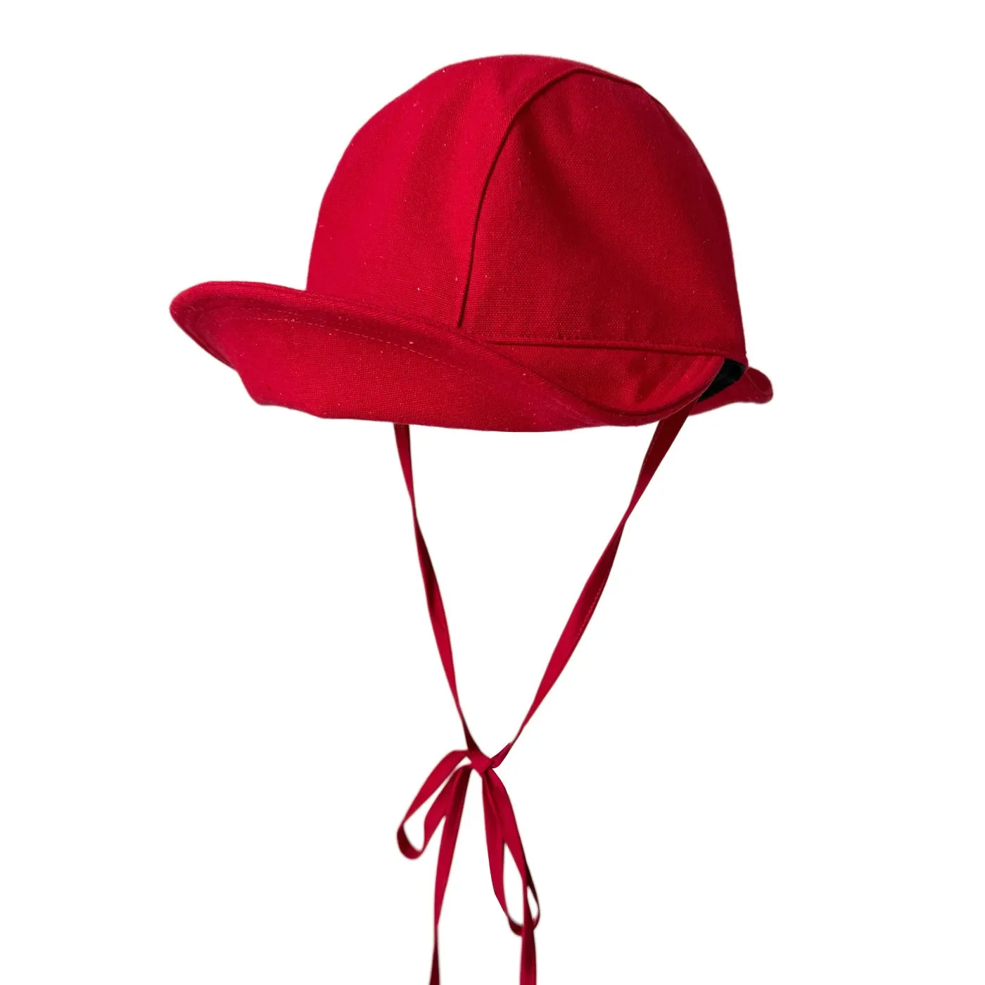 Women French Vintage Red Strap Bucket Hat Foldable Brim Sun Hat Daily Casual Cloth Round Cap