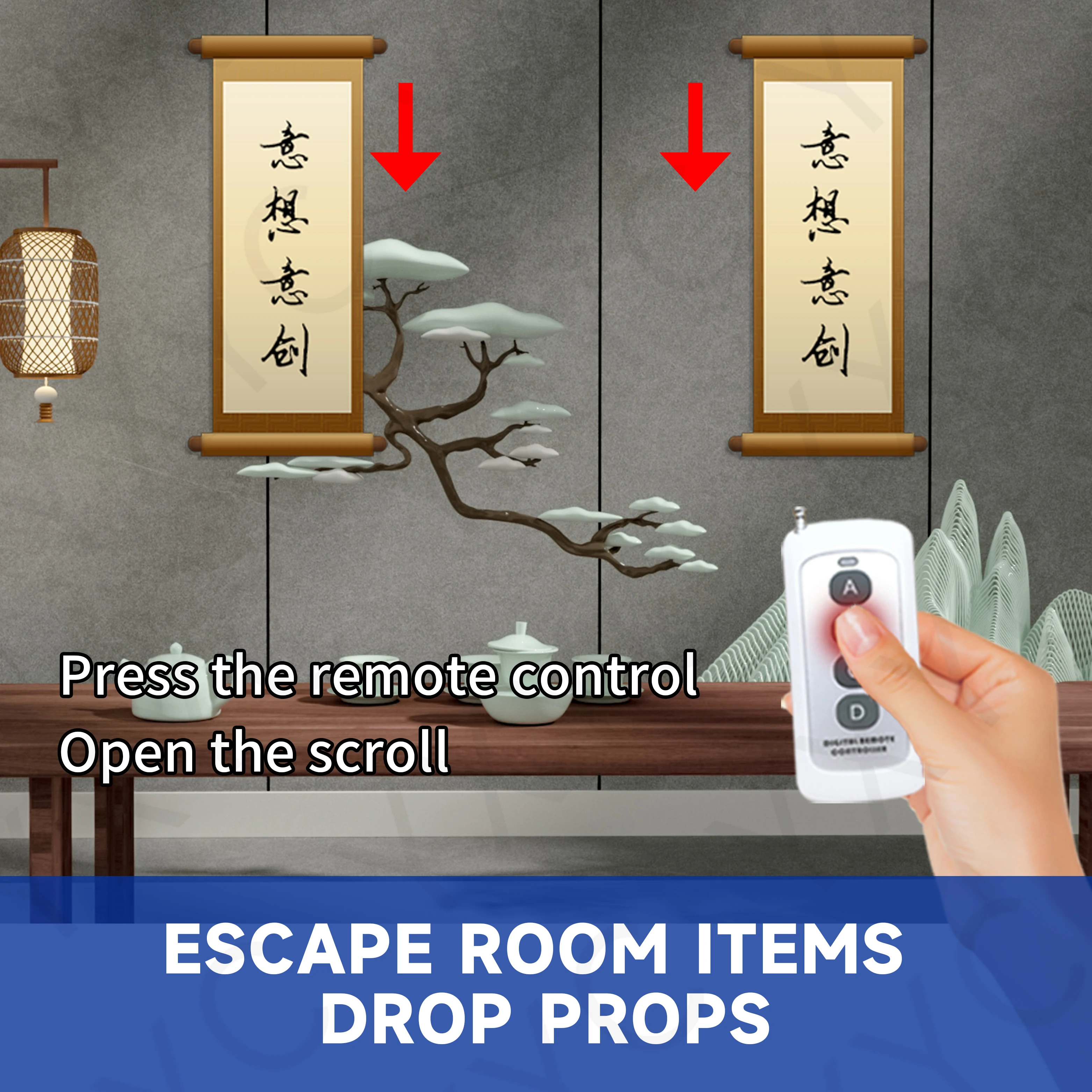 Escape room props dummy drop props terror props drop remote control electromagnetic lock power scroll drop mechanism