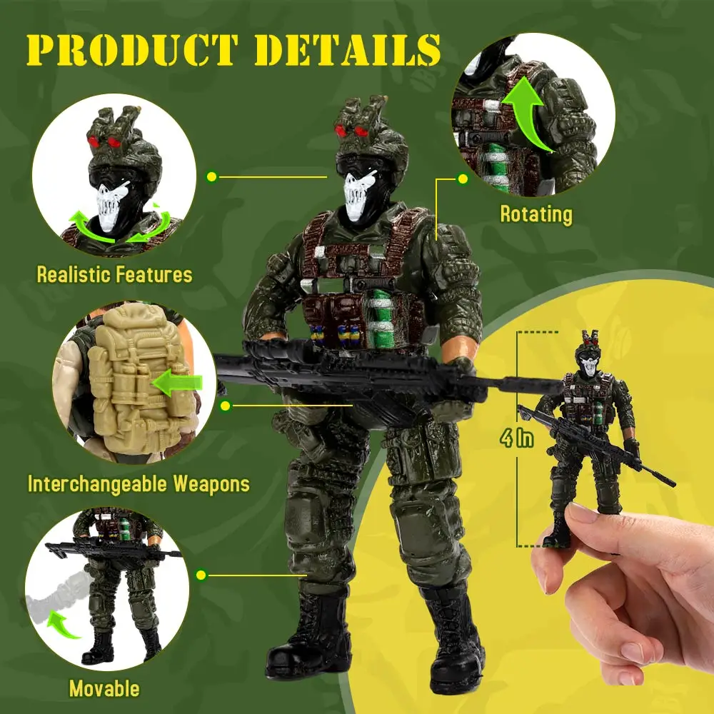 ViiKONDO Action Figure Army Men Toy Soldier Military 1/18 US Special Force Elite SWAT Team Firefighter 4 Inch Firemen Boy\'s Gift