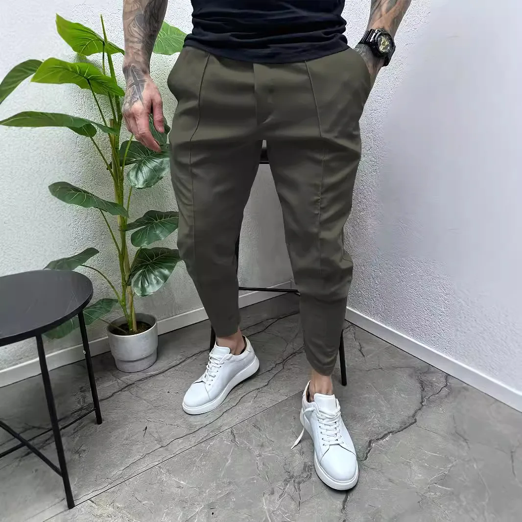 New Spring And Autumn Men\'s Solid Color Casual slim Foot Overalls Outdoor Trend Pants Fitness Pants