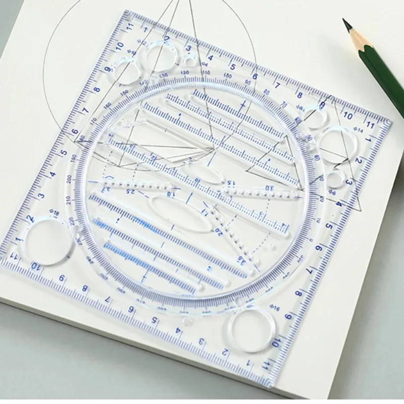 Multi-function Rotatable Drawing Template Art Design Construction Architect Geometry Circle Drafting Measuring Scale Ruler Tools