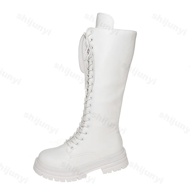 Women Knight's Boots Platform Chunky Shoes Fashion Knee High Boots Elegant 2025 Winter New Brand Lace Up Shoes Gladiator Botas image 5