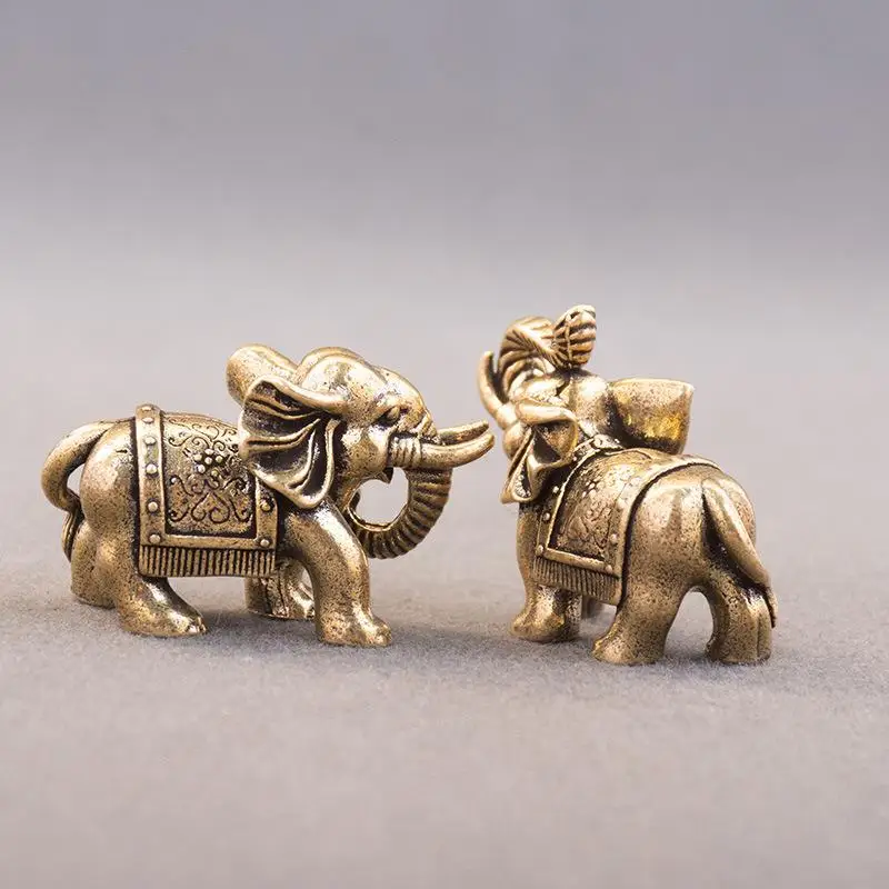 Kupfer-Glückselefant, kleine Ornamente, Messing-Segen-Elefant, Miniatur-Figur, antik, für Zuhause, Büro, Schreibtisch, Bronze, Tierstatue