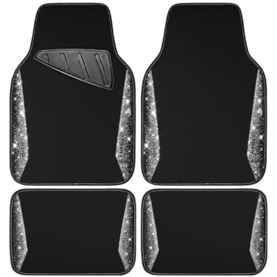 

Bling Diamond Car Floor Mat Shining Rhinestones Carpet, Sparkly Glitter Crystal Anti-Slip PVC Heel Pad Automotive Universal Fit